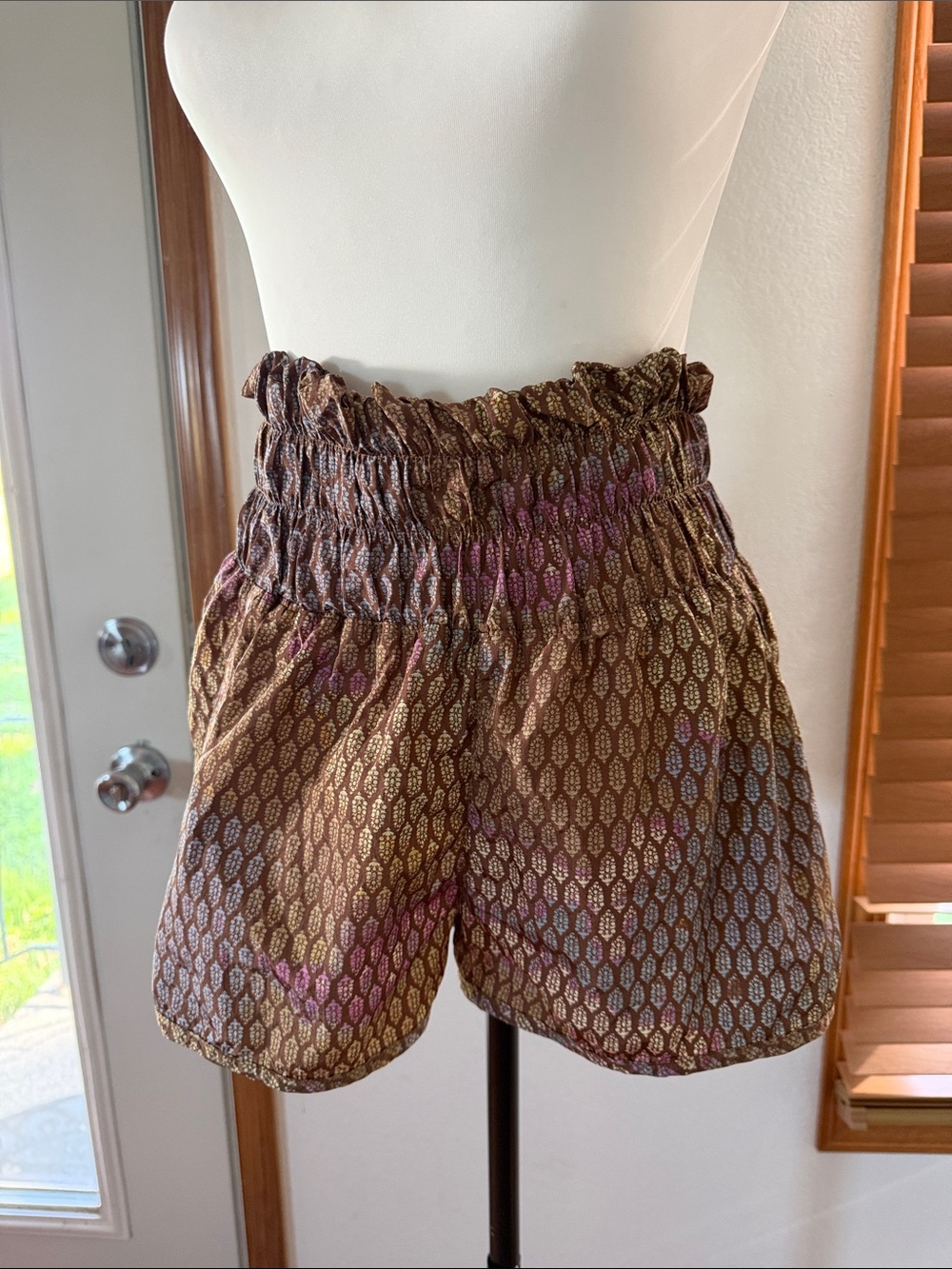 Smocked High-Waist Brown Patterned Women’s Shorts